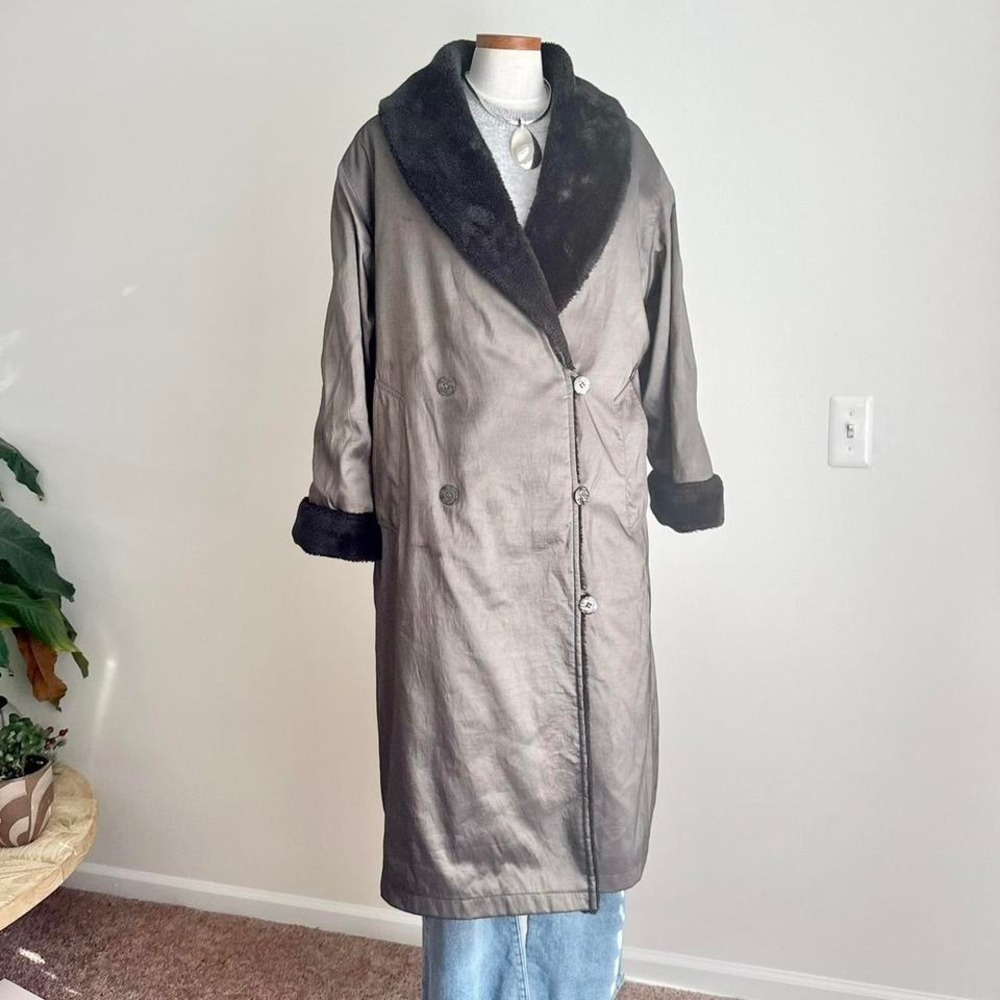Vintage Metallic Faux Fur Black Grey Coat Bill Blass